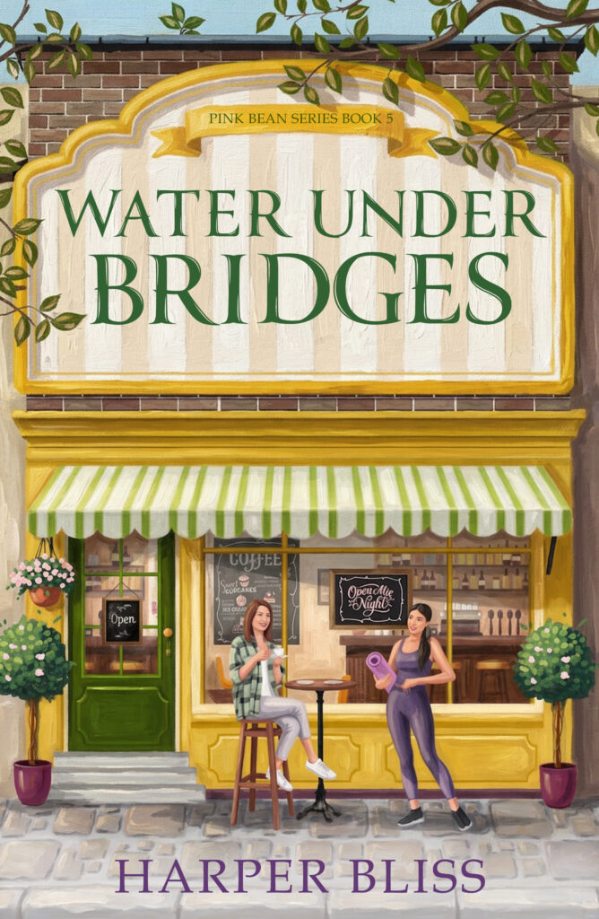 Cover of Water Under Bridges by Harper Bliss, a cozy sapphic romance in the Pink Bean series