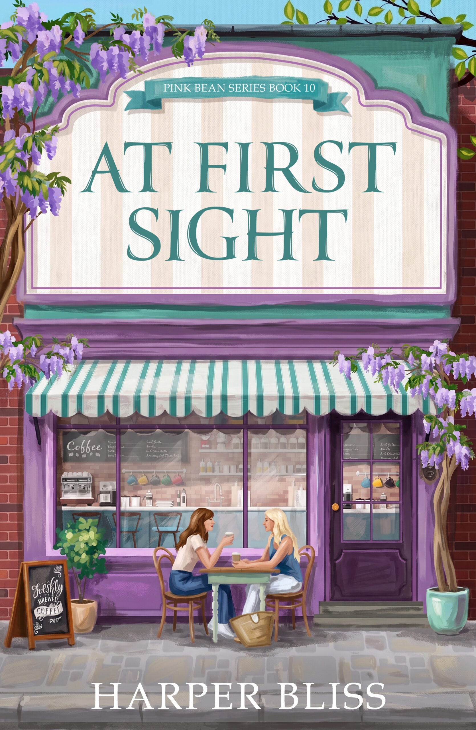 Cover of At First Sight by Harper Bliss, a cozy sapphic romance in the Pink Bean series