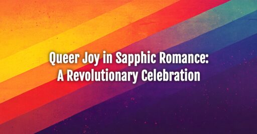 A vibrant gradient background of rainbow colors with a subtle texture, symbolizing LGBTQ+ pride. White overlaid text reads: 'Queer Joy in Sapphic Romance: A Revolutionary Celebration.' The design radiates positivity and inclusivity.