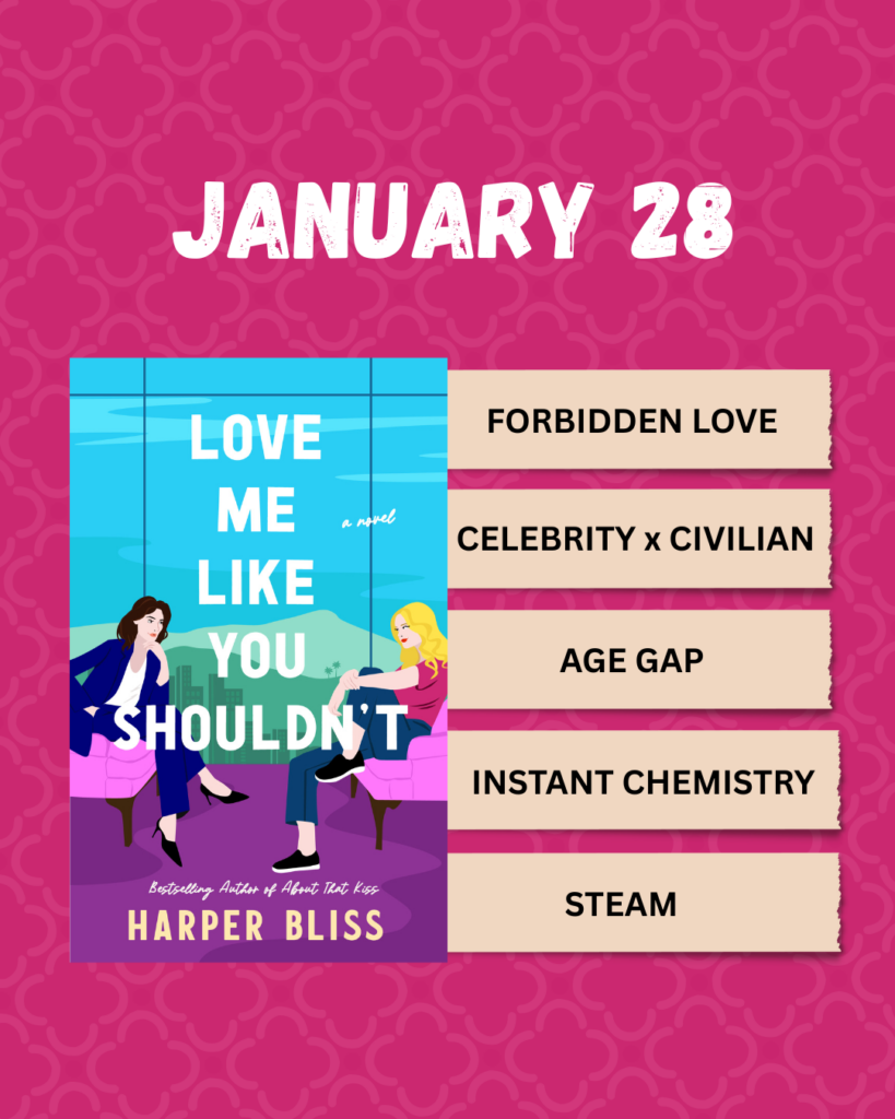Book cover of Love Me Like You Shouldn’t by Harper Bliss with romance tropes: forbidden love, age gap, instant chemistry, and steam.