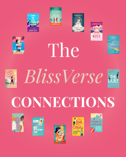 BlissVerse connections – Harper Bliss sapphic romance books including About That Kiss, The Duet, A Family Affair, and Love Me Like You Shouldn't